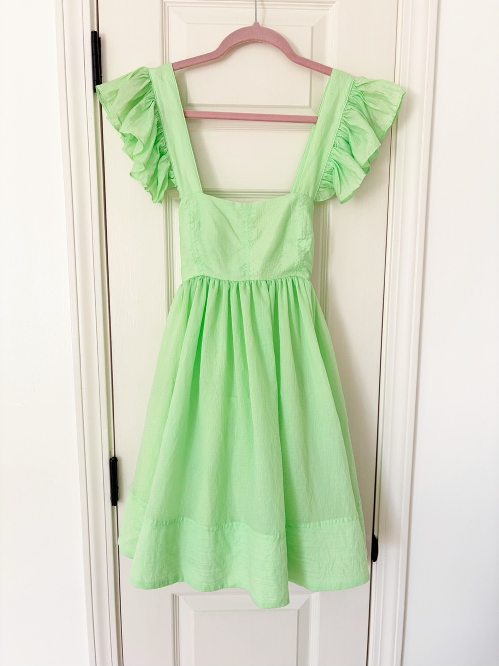 Medium • MABLE Neon Green Ruffle-Sleeve Mini Dress - Picture 3 of 12